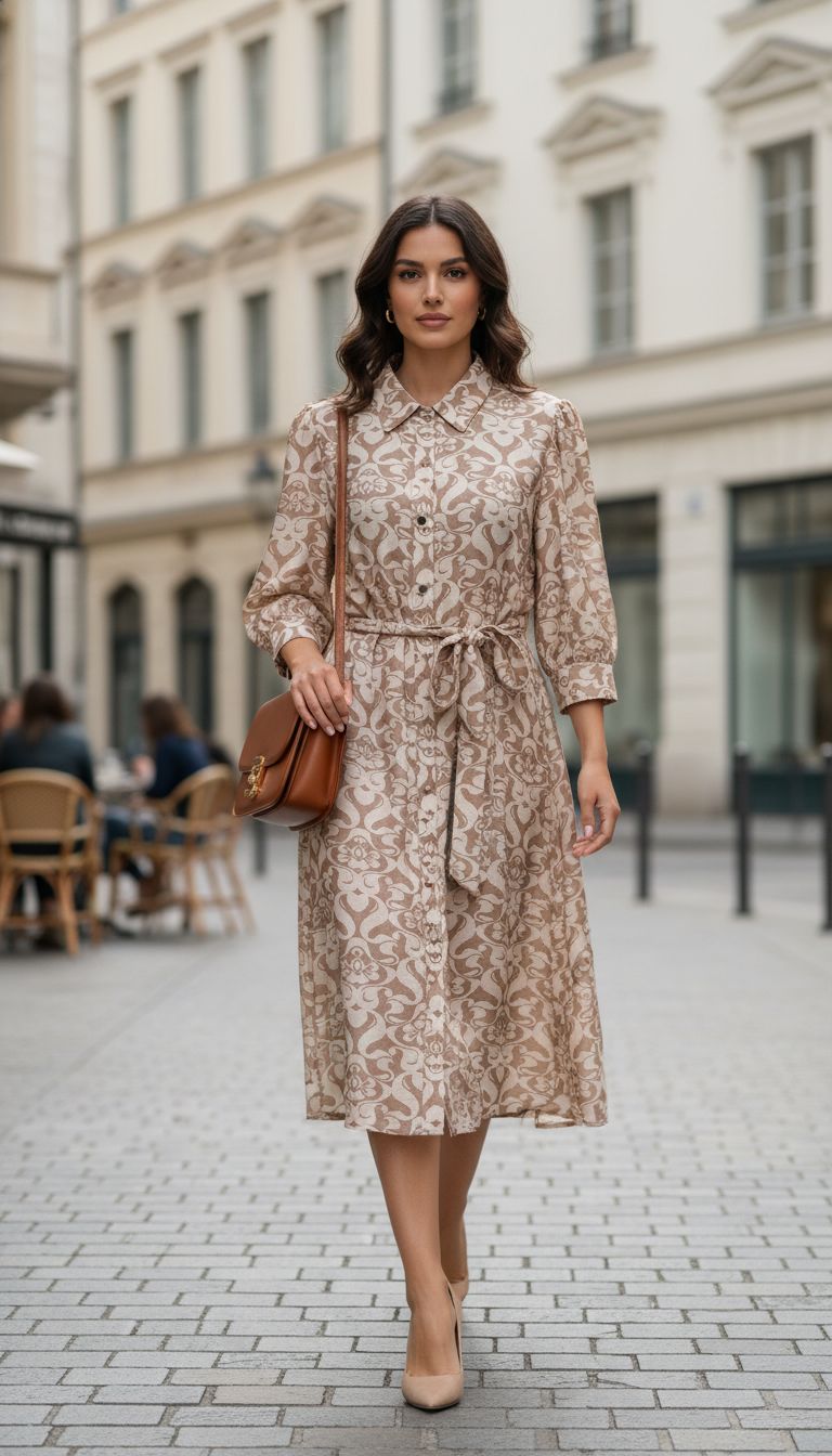 Vestido Beige Con Cinto