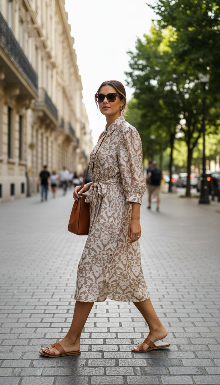 Vestido Beige Con Cinto