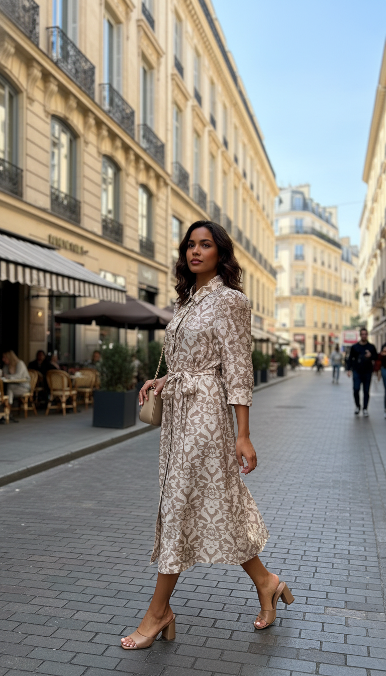 Vestido Beige Con Cinto
