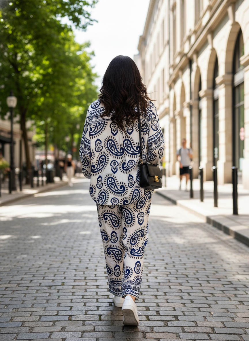 Set de paño tipo lino con diseño vintage azul marino unitalla