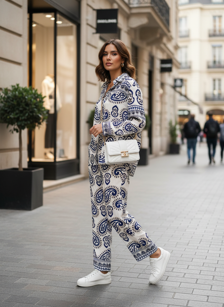 Set de paño tipo lino con diseño vintage azul marino unitalla