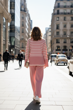 Set de punto de rayas rosa