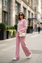 Set de punto de rayas rosa