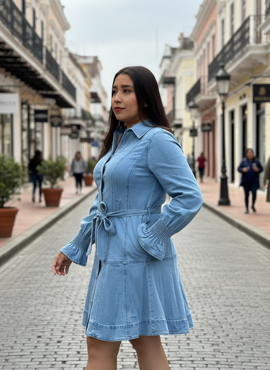 Vestido Mezclilla Con Cinto De Mezclilla