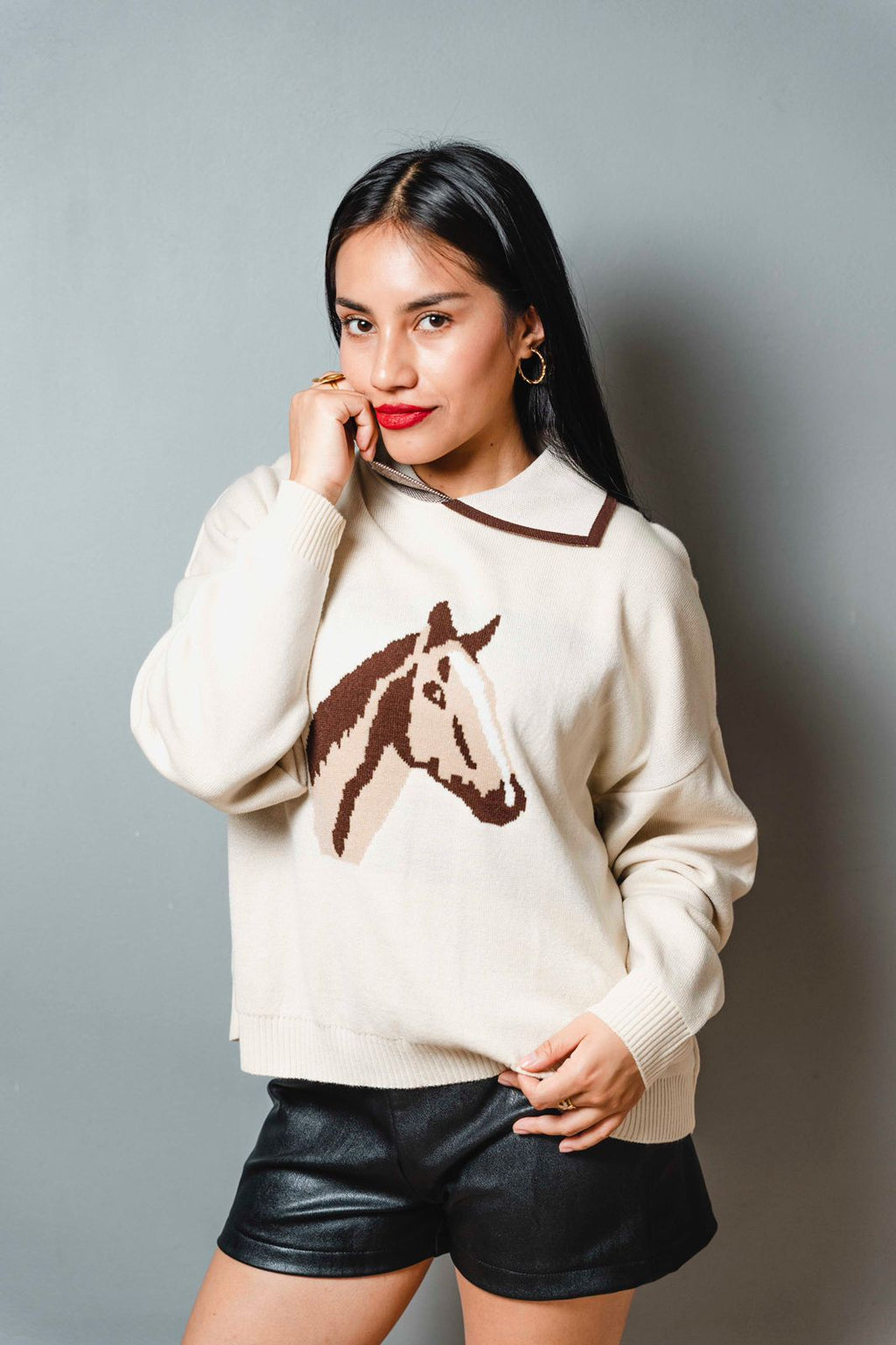 Sweater Caballo de Punto | Sweater Tejido Trenzado Elegante