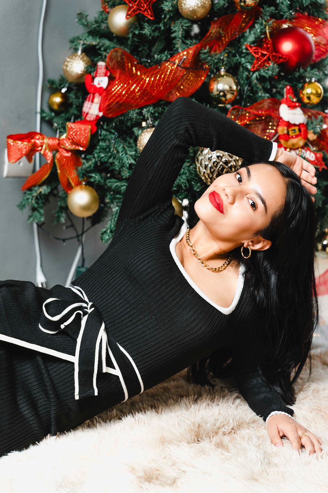 Vestido Blanc & Noir | Vestido Negro Elegante con Detalles en Blanco