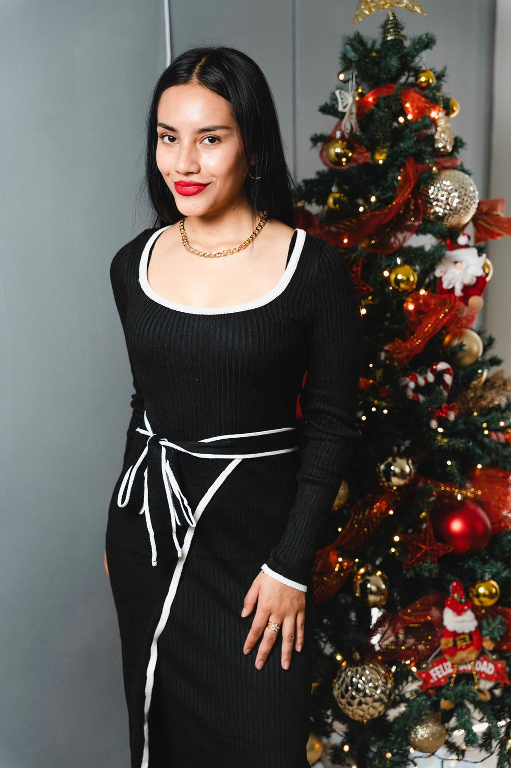 Vestido Blanc & Noir | Vestido Negro Elegante con Detalles en Blanco