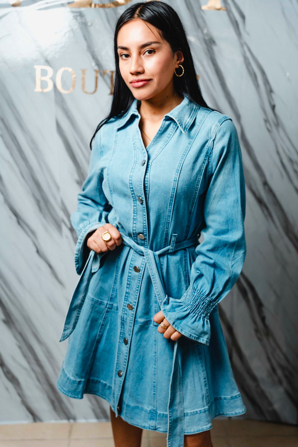 Vestido de Mezclilla con Cinto de Mezclilla | Vestido Casual Elegante para Mujer