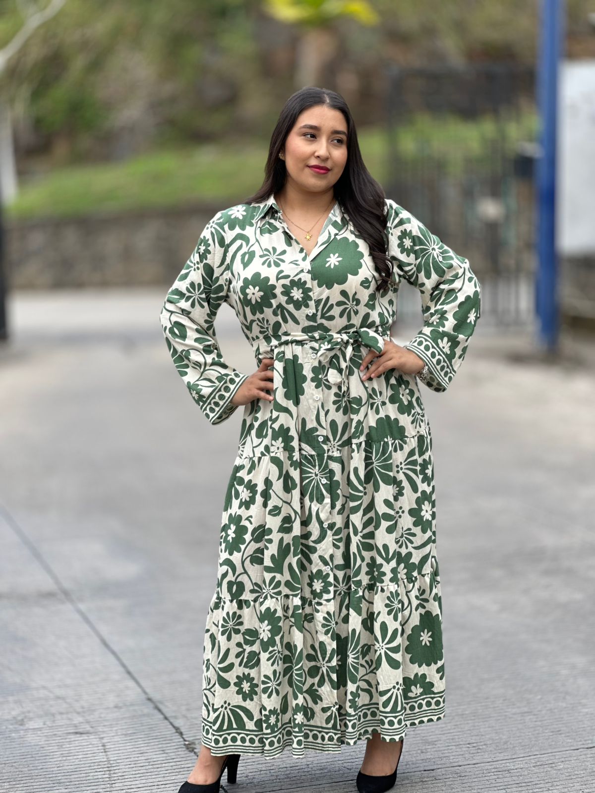 Vestido Flores con Cinto | Vestido Floral Elegante para Mujer