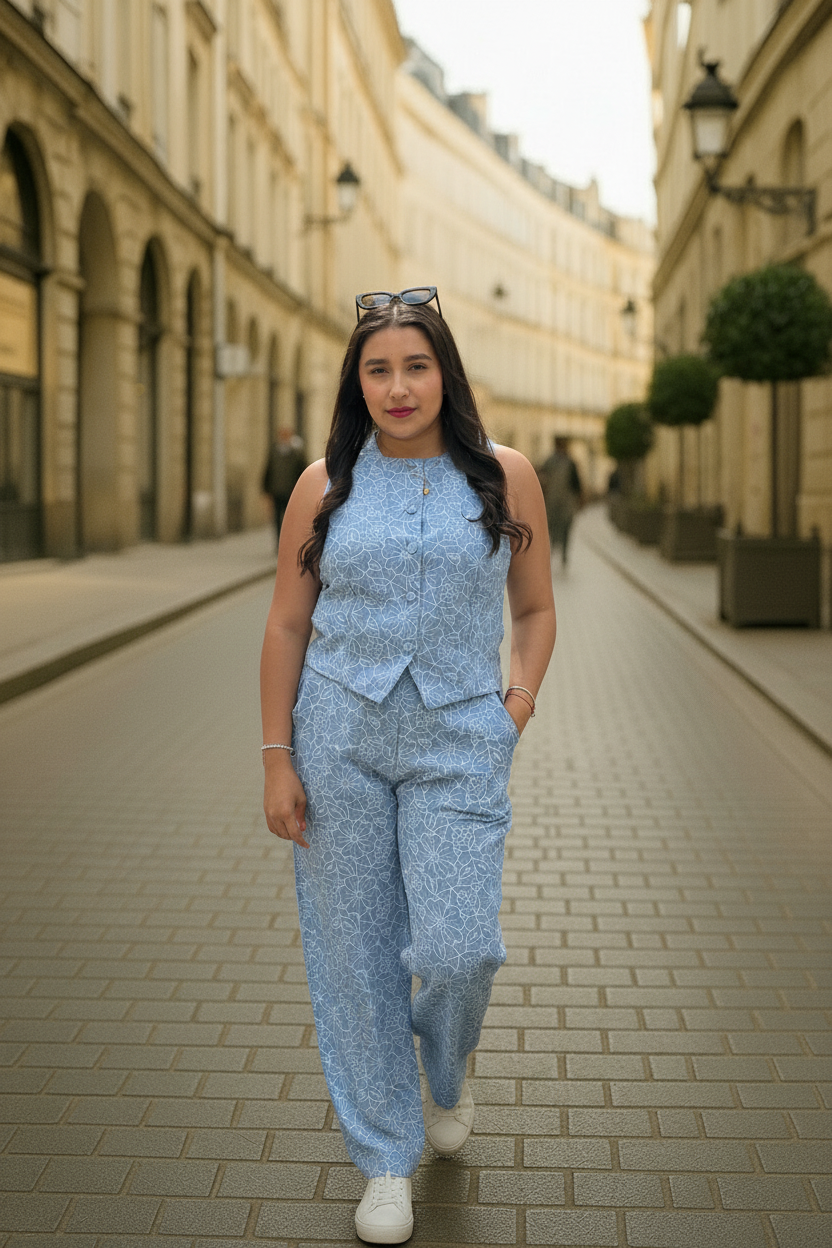 Conjunto Chaleco Con Pantalon Flor Borado